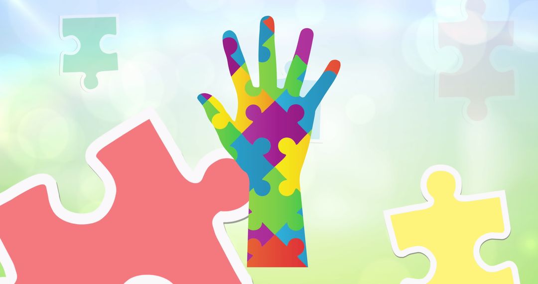 Colorful Puzzle Hand Reaching for Connection and Inclusion