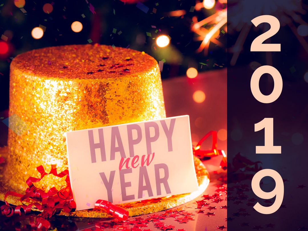 Festive New Year's Celebration with Golden Hat and Confetti