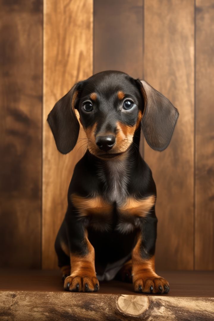 Adorable Dachshund Puppy Sitting on Wooden Floor - Free Images, Stock Photos and Pictures on Pikwizard.com