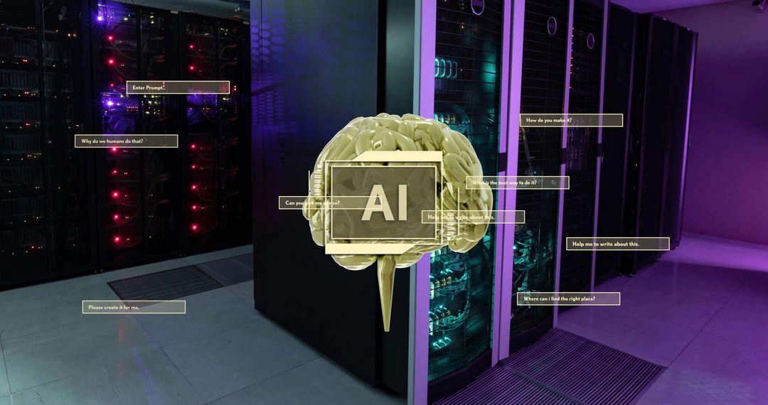 AI Brain and Data Servers in Futuristic Processing Concept