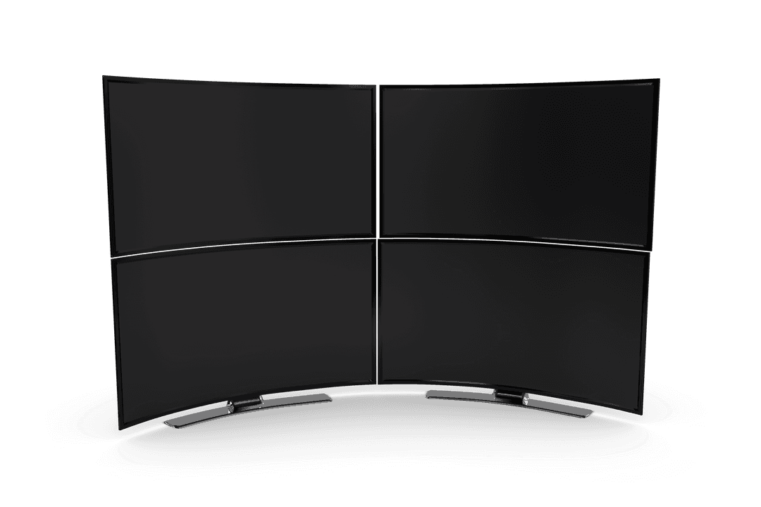 Transparent Multiple Curved TV Monitors on Black Background