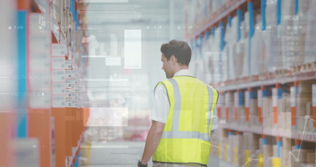Warehouse Worker Analyzing Digital Data in Logistics Hub