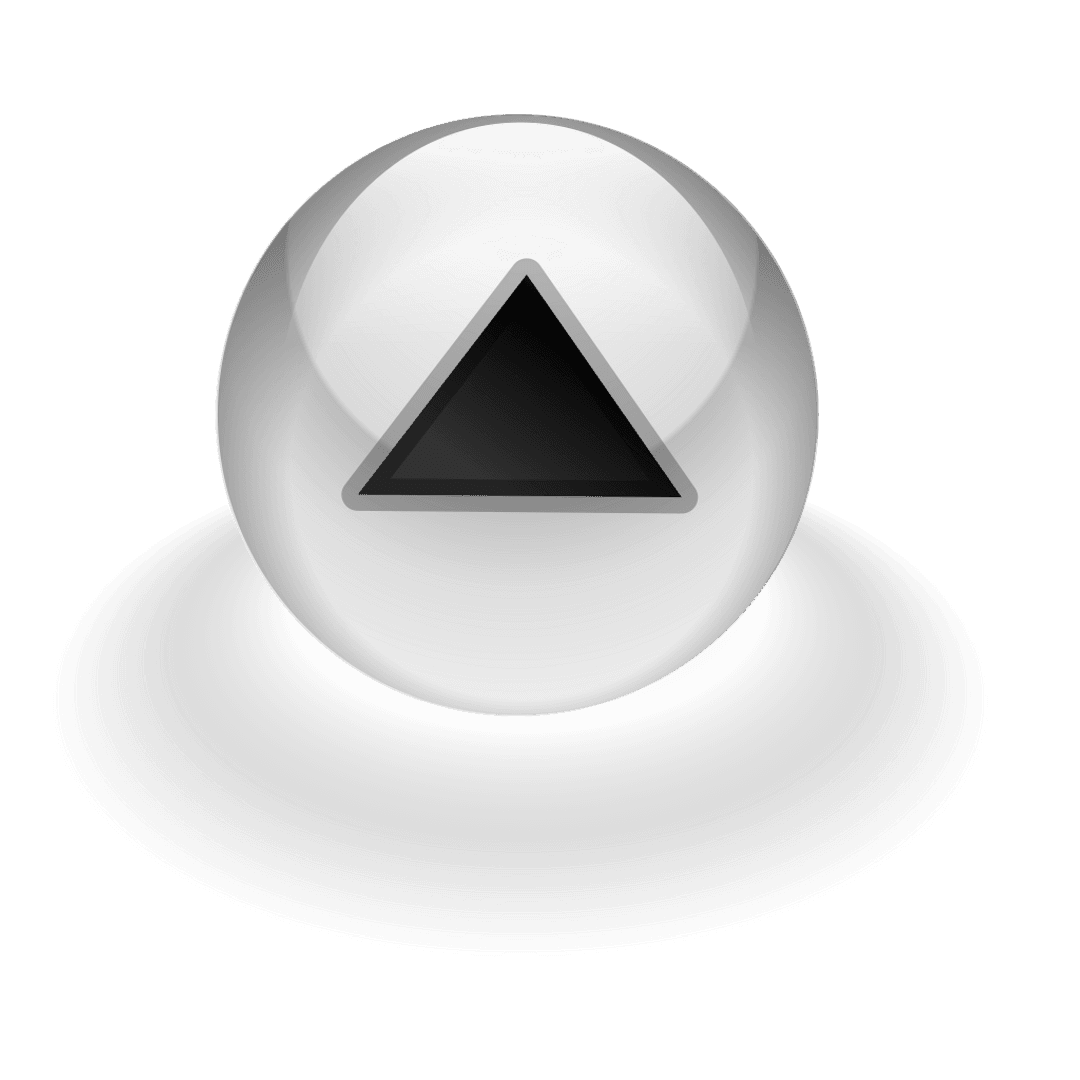 Transparent glass button with black triangle symbol