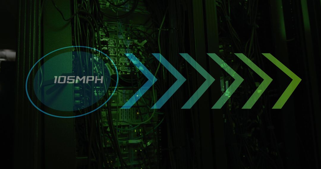 Futuristic Speed Gauge and Arrows in Server Room Displaying Tech Innovation