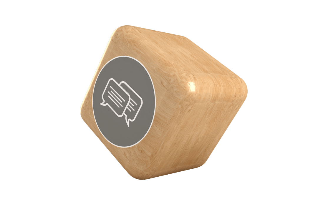 Transparent Cube with Speech Bubble Symbol Detail