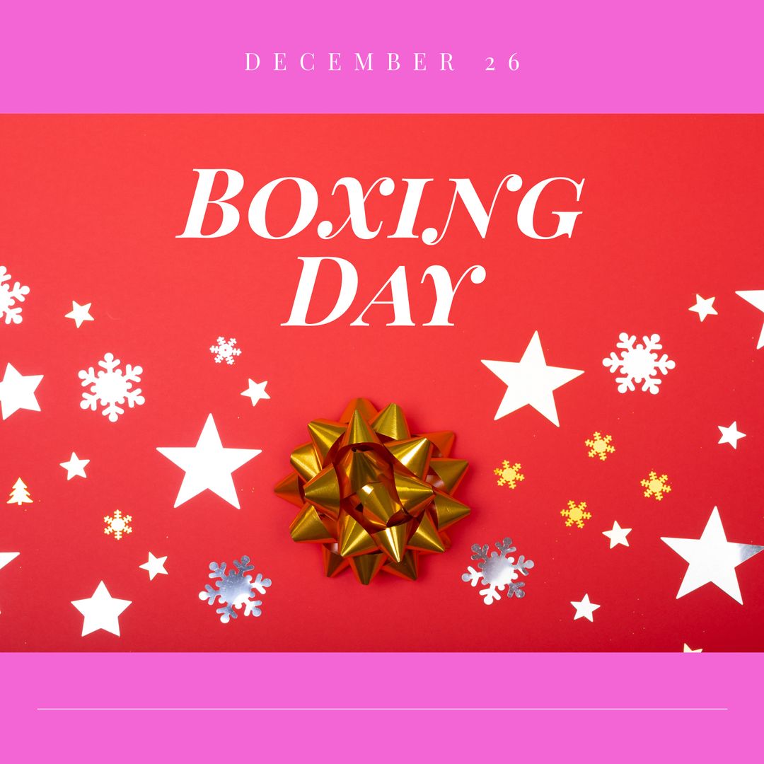 Boxing Day Celebration with Festive Decorations and Red Background