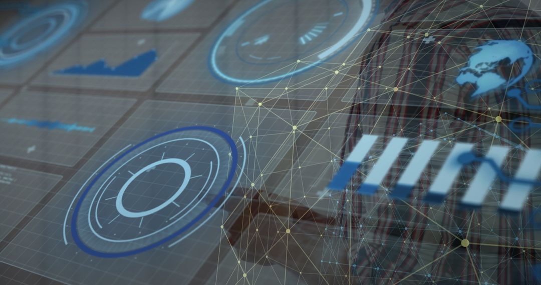 Digital Futuristic Interface with Holographic Charts and Globe