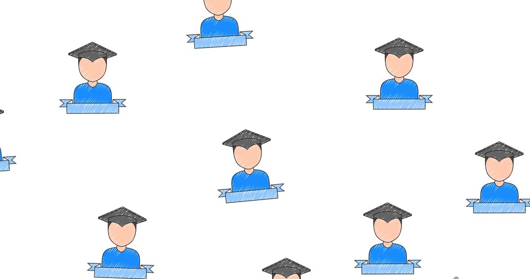 Seamless Pattern of Graduate Stick Figures with Caps