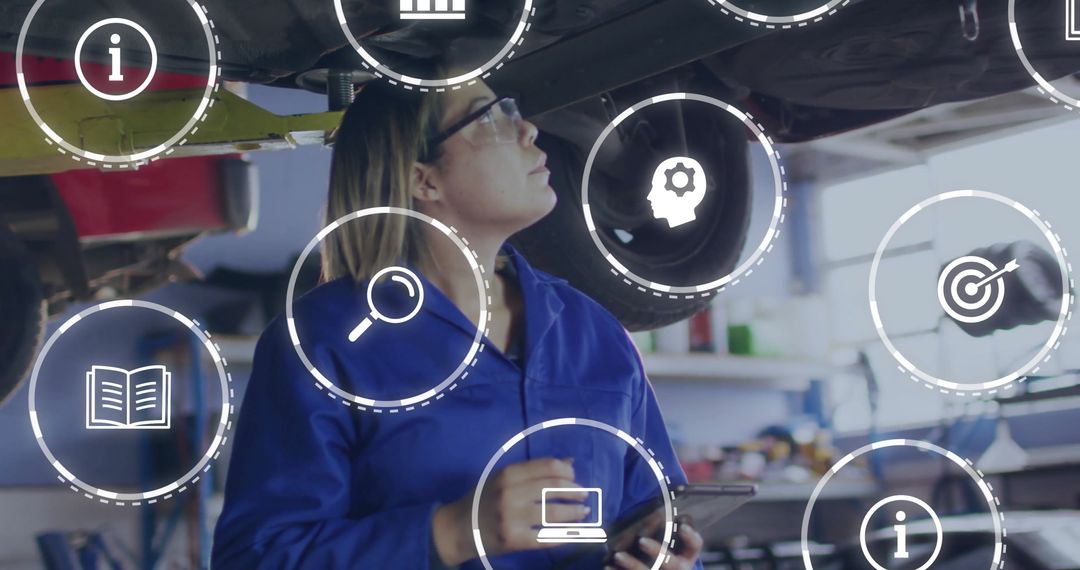Technician Using Tablet for Aircraft Maintenance in Hangar