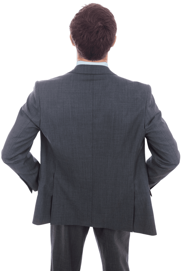 Rear View of Businessman With Hands on Hips in Suit - Transparent Background