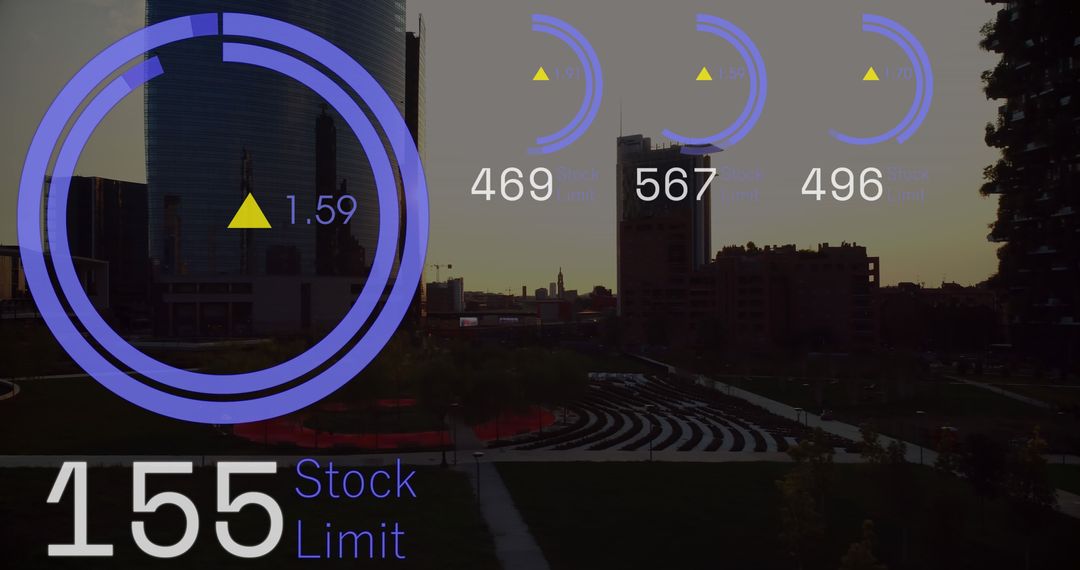 Digital Stock Market Data Overlay on Cityscape