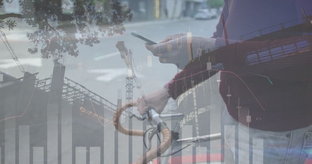 Man Using Smartphone Analyzing Financial Data On Move