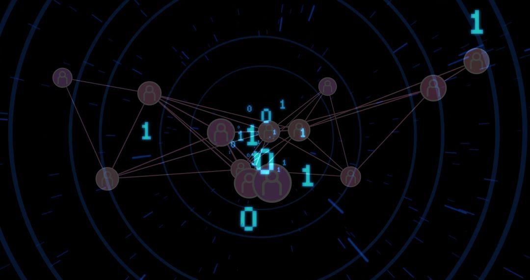 Futuristic Network Interface with Binary Digits and User Icons