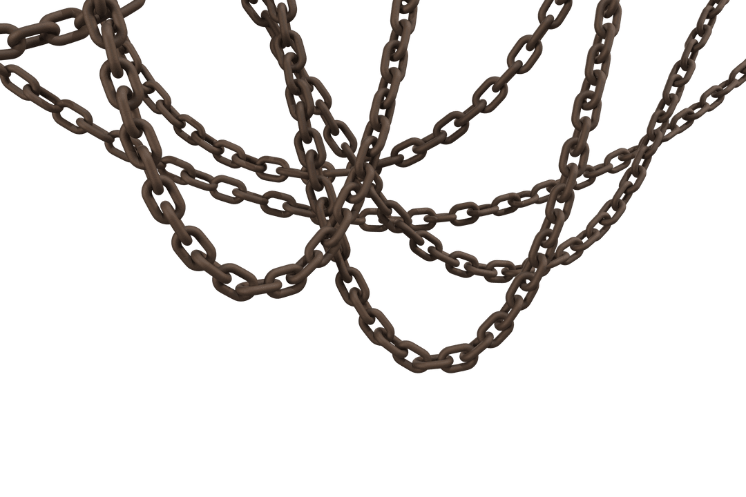 Closeup of Brown Metallic Linked Chains on Transparent Background