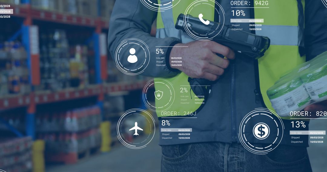 Warehouse Worker Using Barcode Scanner for Order Management