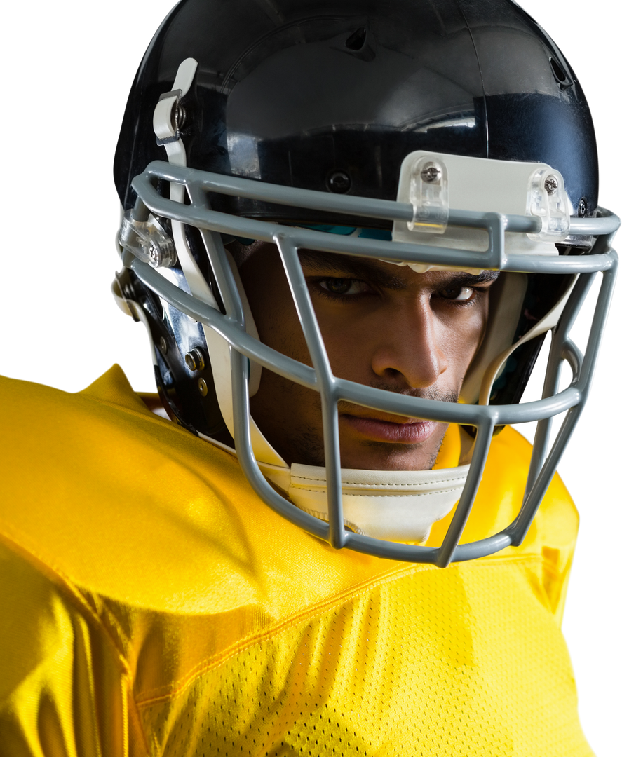 Close-up of Focused American Football Player Wearing Black Helmet Yellow Jersey Transparent - Download Free Stock Images Pikwizard.com