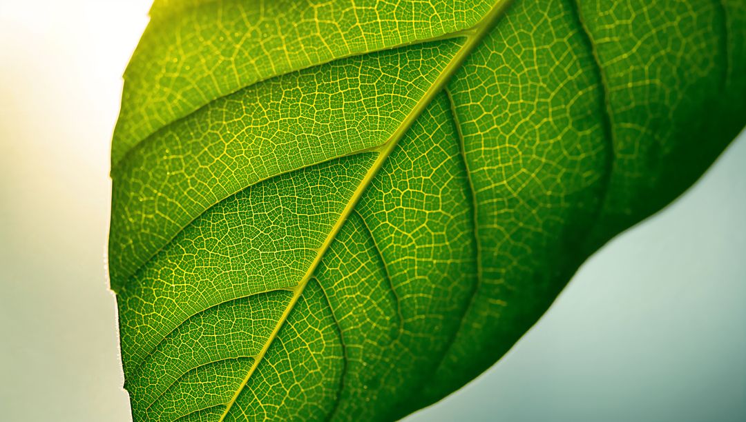 Backlit Green Leaf Macro Showing Intricate Vein Network and Luminous Texture