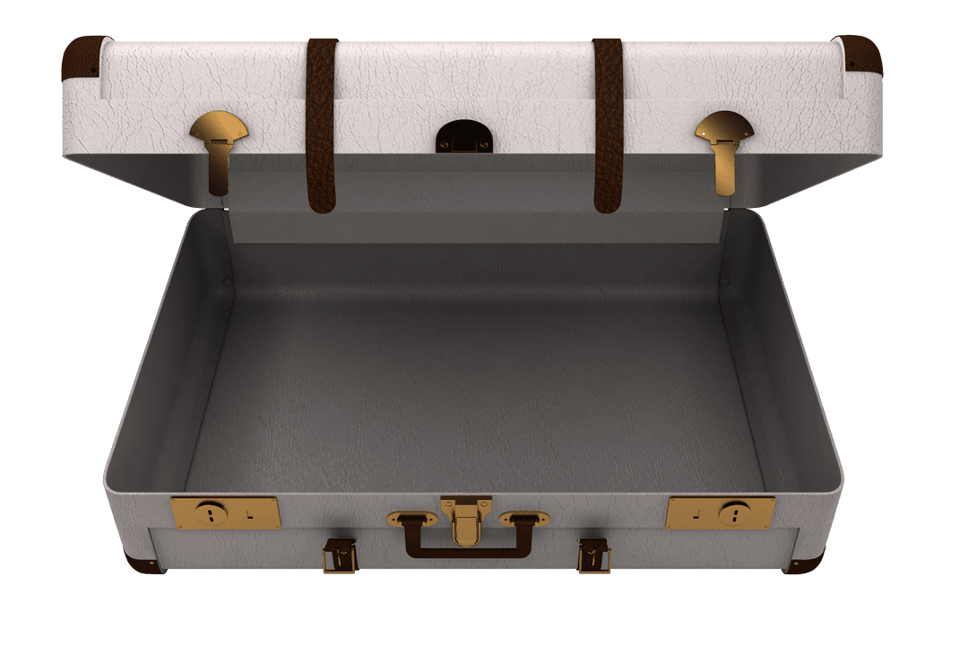 Open White Suitcase on Transparent Background for Travel