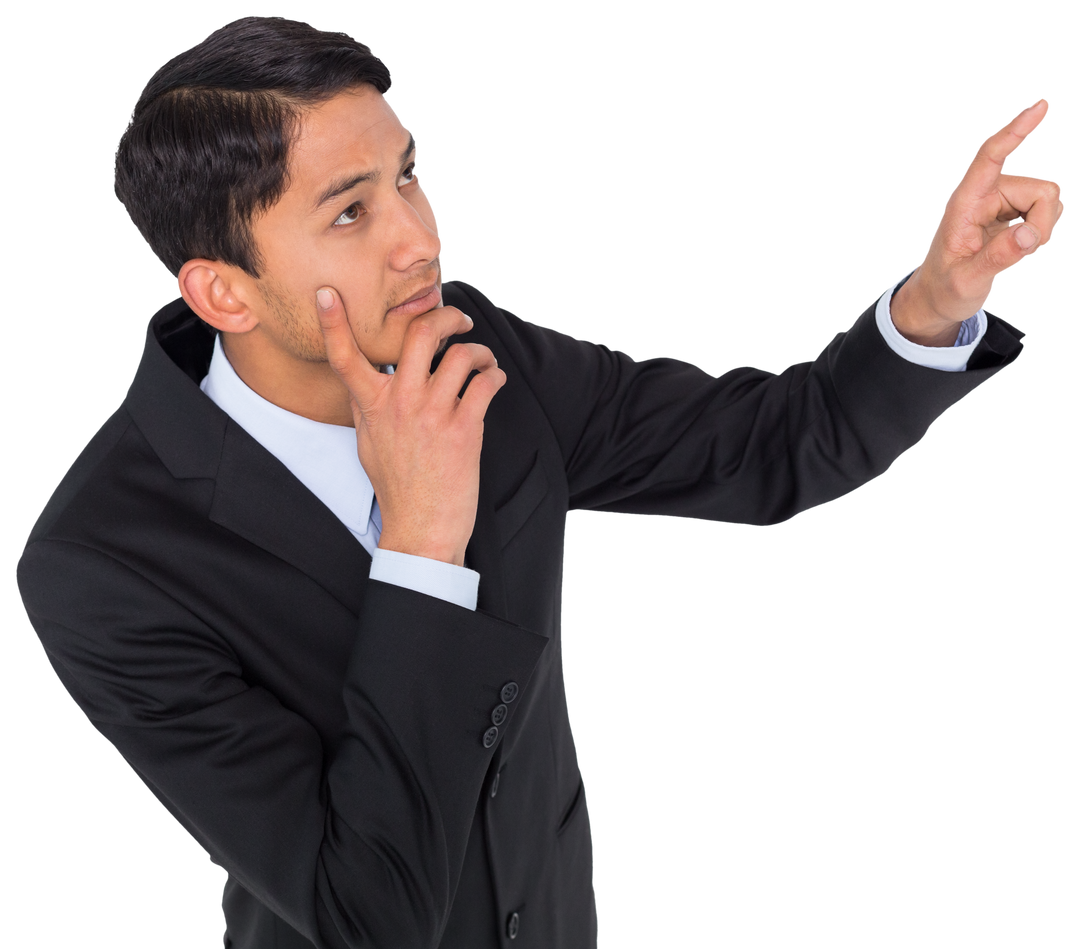 Businessman Pointing with Focused Expression on Transparent Background - Download Free Stock Images Pikwizard.com