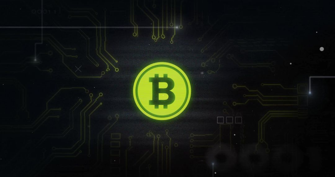 Digital Cryptocurrency Bitcoin with Circuit Board Background
