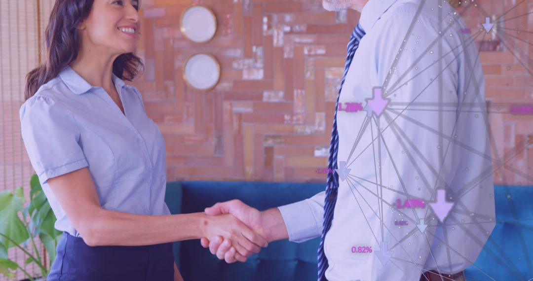 Professionals Shaking Hands with Technological Overlay Symbolizing Modern Business