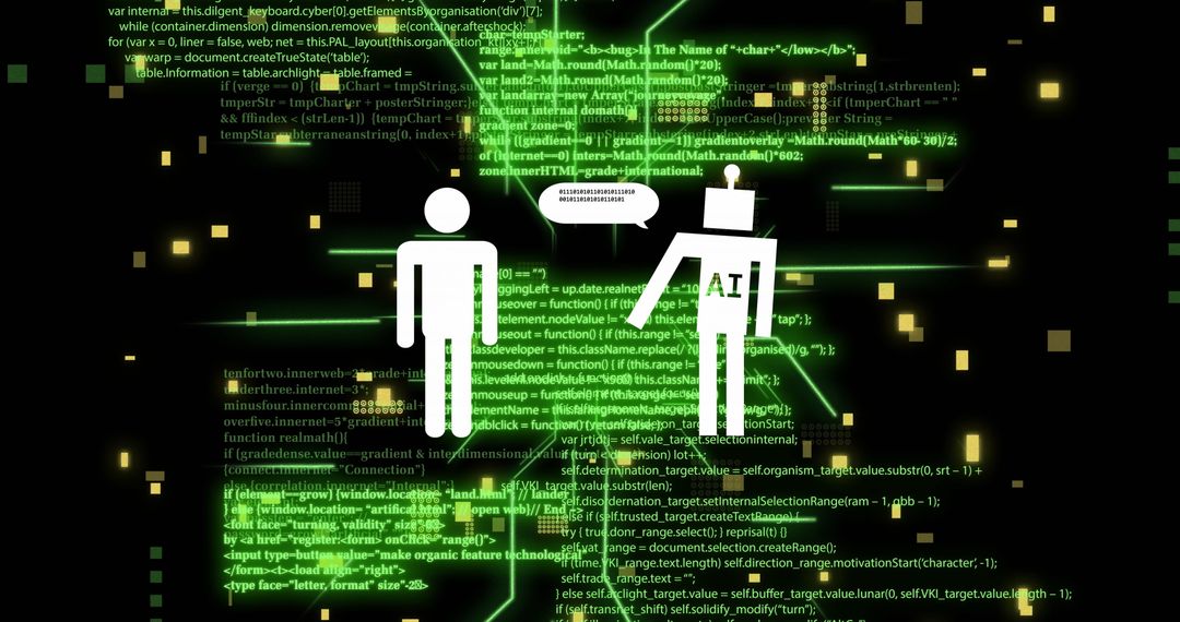 Human and AI Interaction Concept with Digital Code Background
