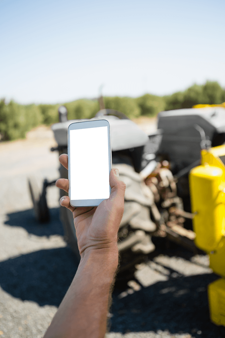 Hand Holding Smartphone with Transparent Screen Outdoors