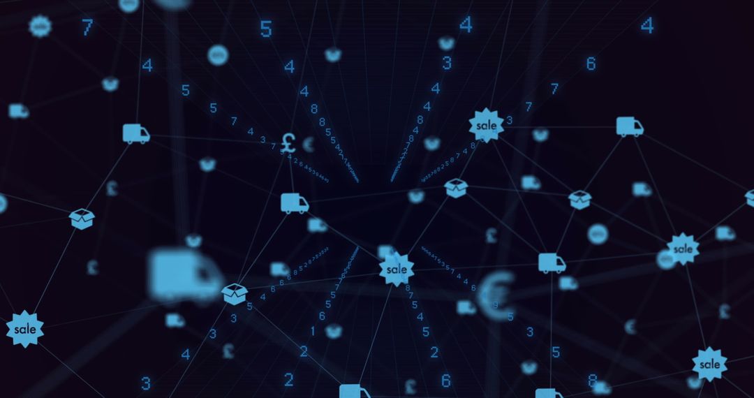 Digital Data Network with Global Connectivity Icons
