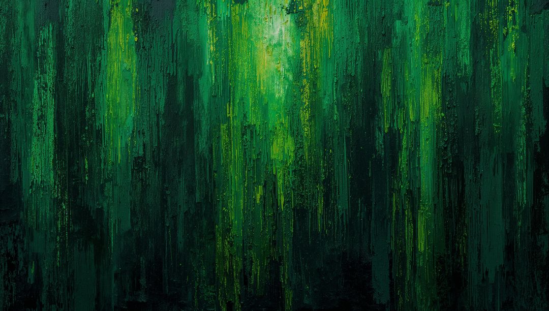 Verdant Vertical Texture Abstract Painting with Dripping Impasto Brushstrokes and Depth