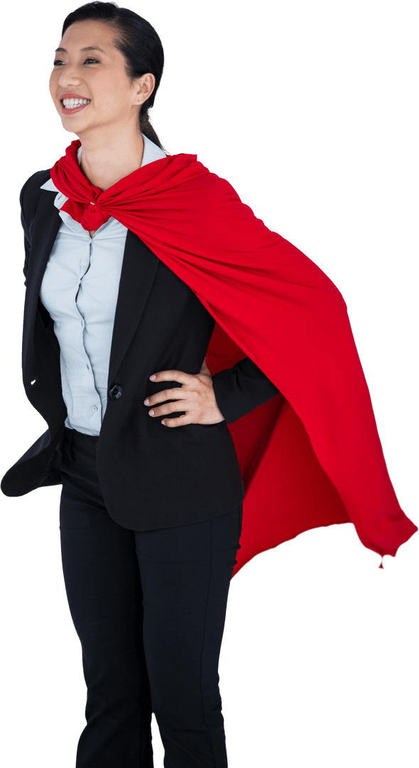 Confident Woman with Red Cape Transparent Background