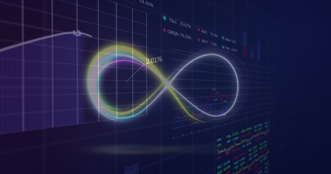 Futuristic Dashboard with Glowing Infinity Symbol and Data Visualization