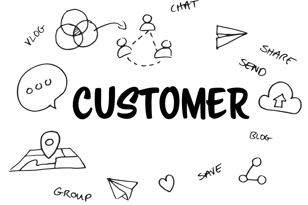 Digital Transparent Customer Illustration with Interaction Icons