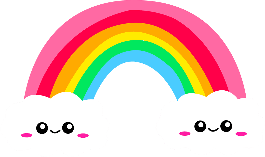 Playful Cartoon Clouds with Smiling Rainbow on Transparent Background