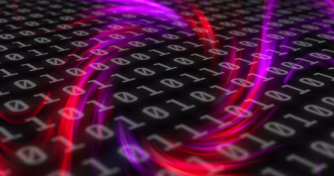 Binary Code Background with Vibrant Neon Light Trails