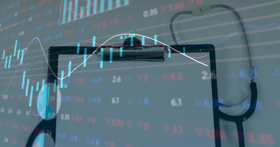 Bridging Healthcare Finance: Clipboard with Stethoscope Displaying Financial Data Overlay