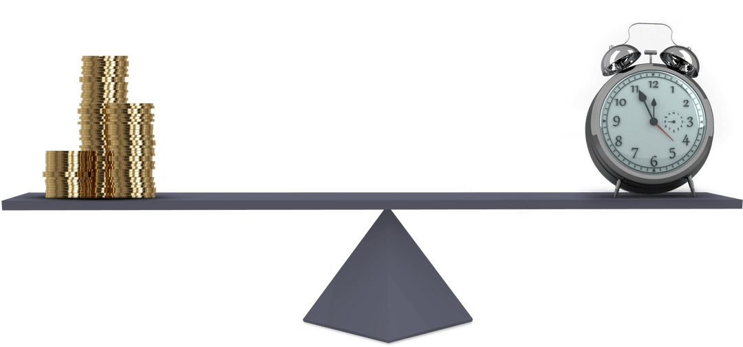 Transparent Balance Scale with Money and Clock