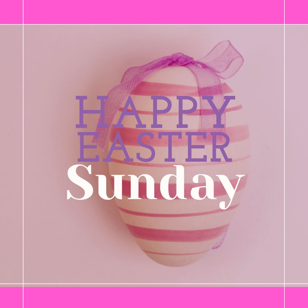 Striped Easter Egg with Happy Easter Sunday Text on Pink Background - Download Free Stock Templates Pikwizard.com