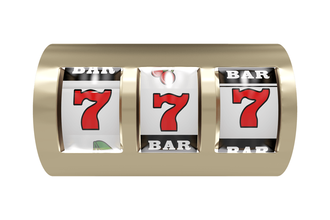 Winning Lucky 777 Display on Fruit Slot Machine Transparent Background