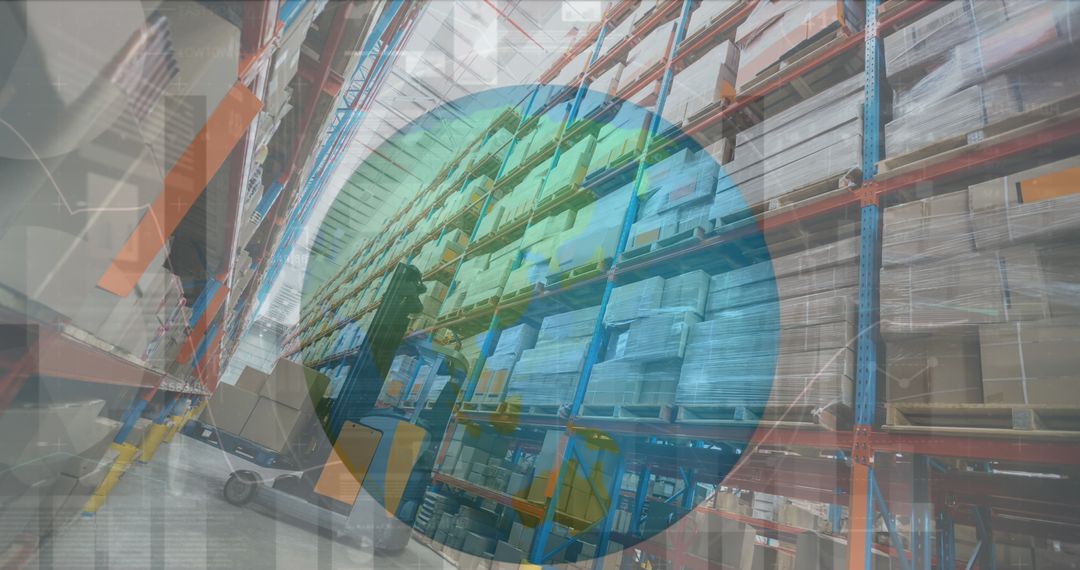 Abstract Overlapping Digital Graphics on Modern Warehouse