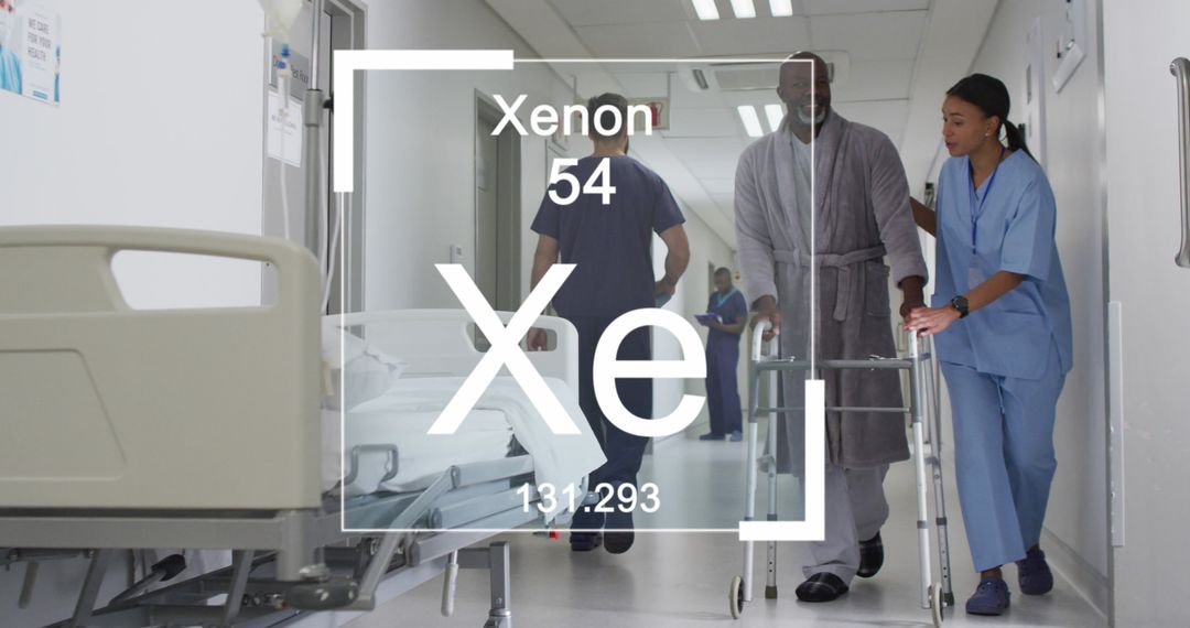 Doctors Assisting Patient in Hospital with Chemical Element Symbol