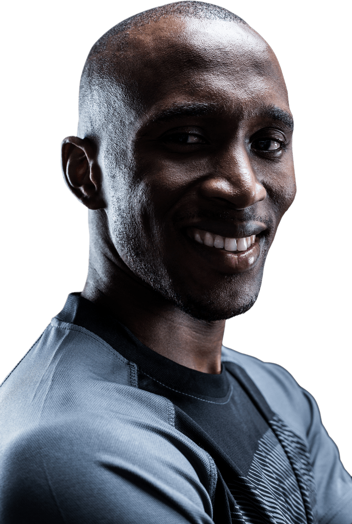 Transparent Portrait of Smiling Rugby Player Facing Forward