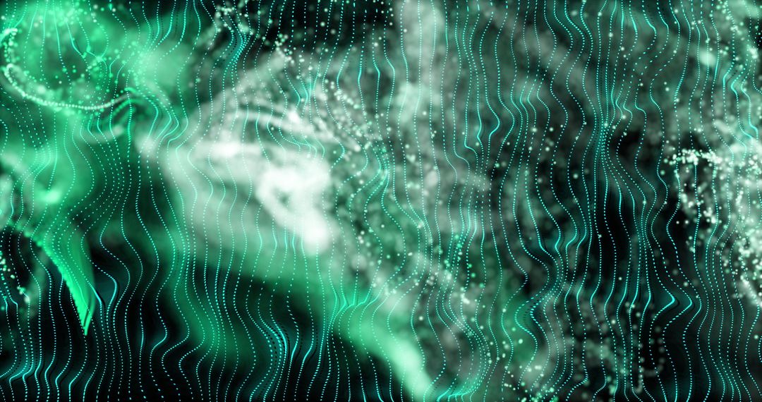 Abstract green wave patterns and particle effect
