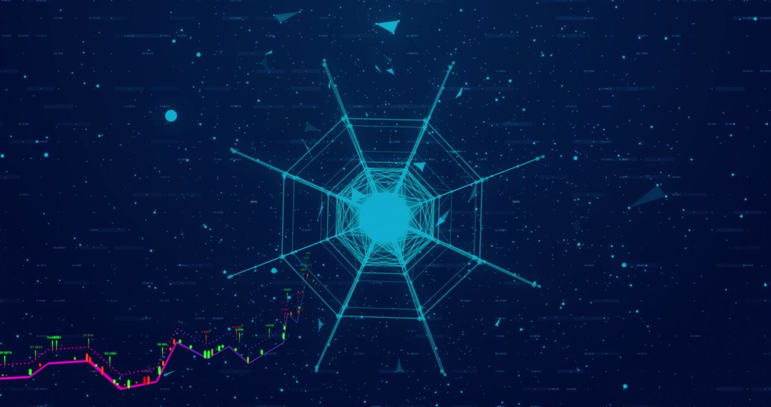 Futuristic Network Connections on Blue Matrix Background