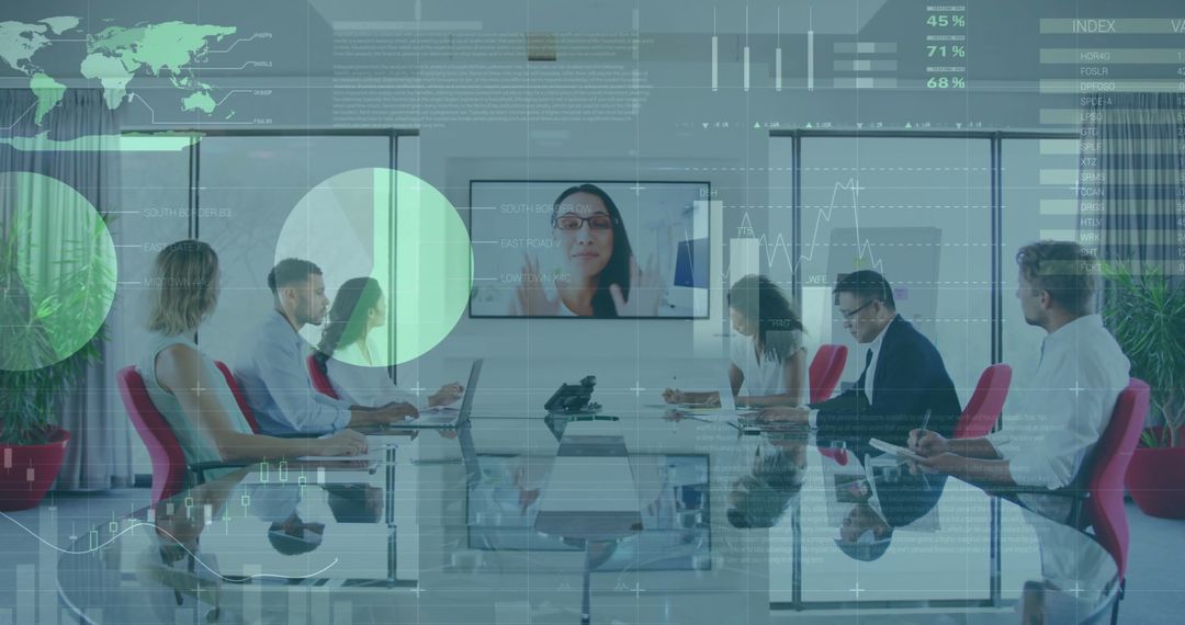 Diverse Business Meeting with Virtual Conference and Data Analysis