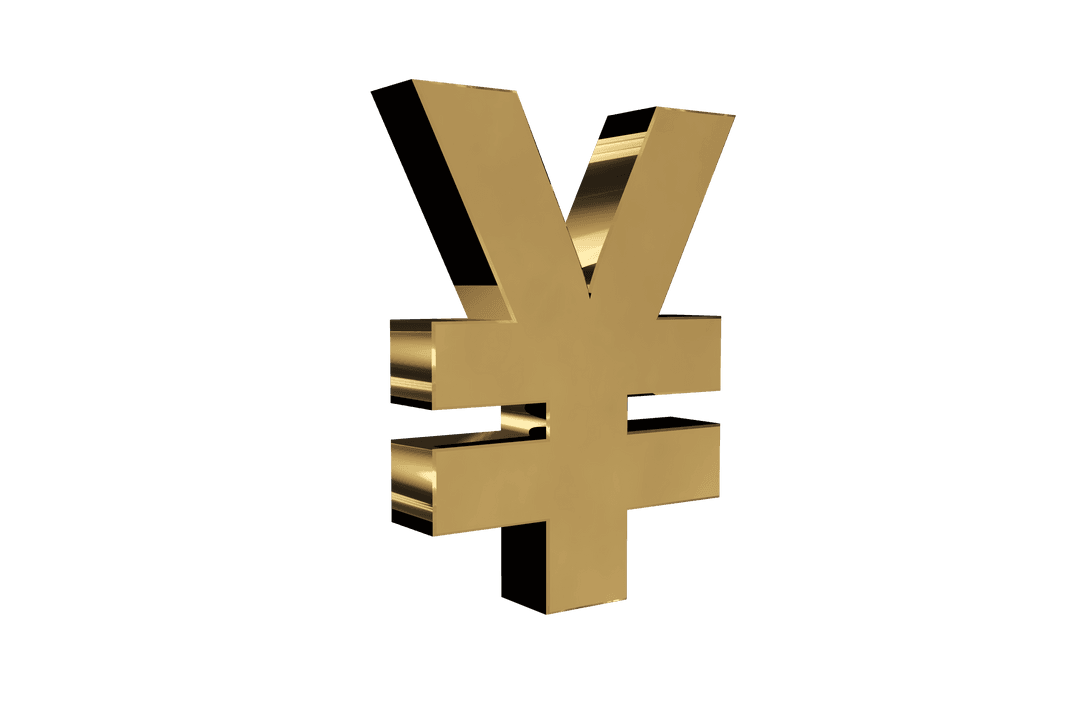 Transparent 3D Golden Yen Symbol Isolated on Black Background