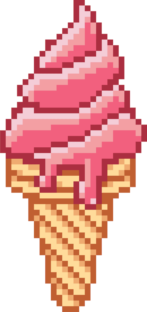 Pixel Art Ice Cream Cone on Transparent Background