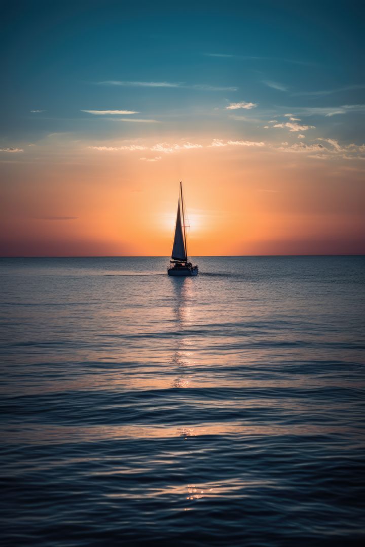Sunset sky over sailing boat and ocean, created using generative ai technology - Free Images, Stock Photos and Pictures on Pikwizard.com