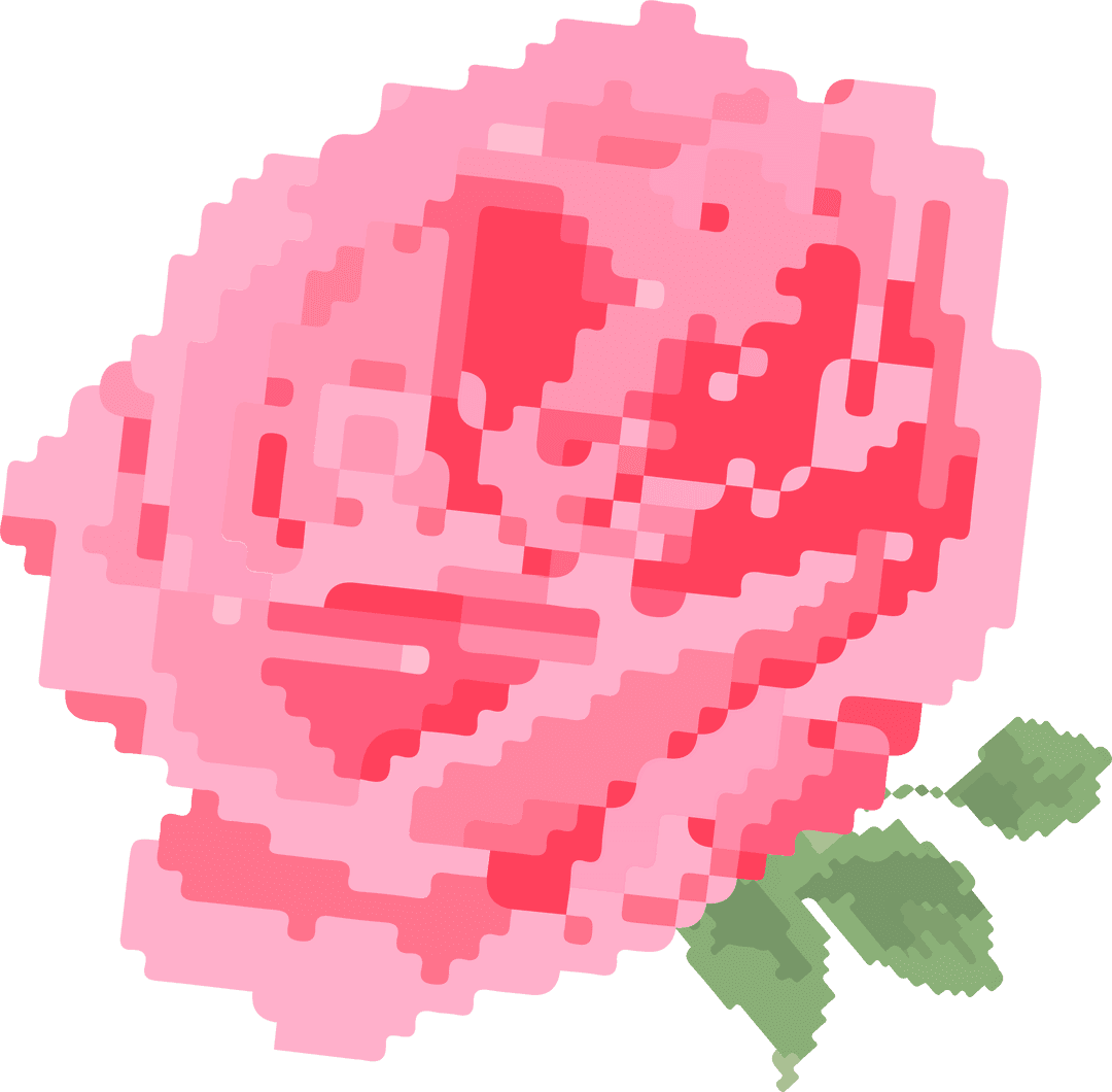 Pixel Art Rose on Transparent Background with Pink Petals