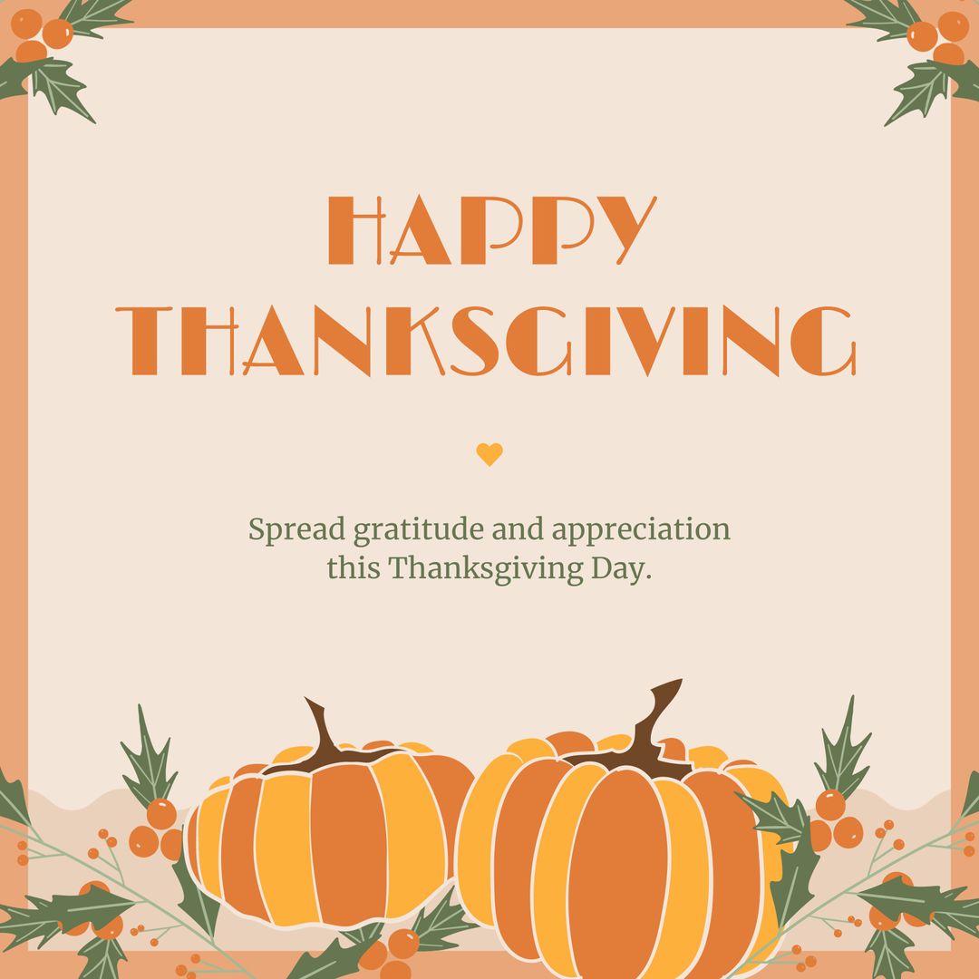 Happy Thanksgiving Greeting with Pumpkins and Autumn Leaves