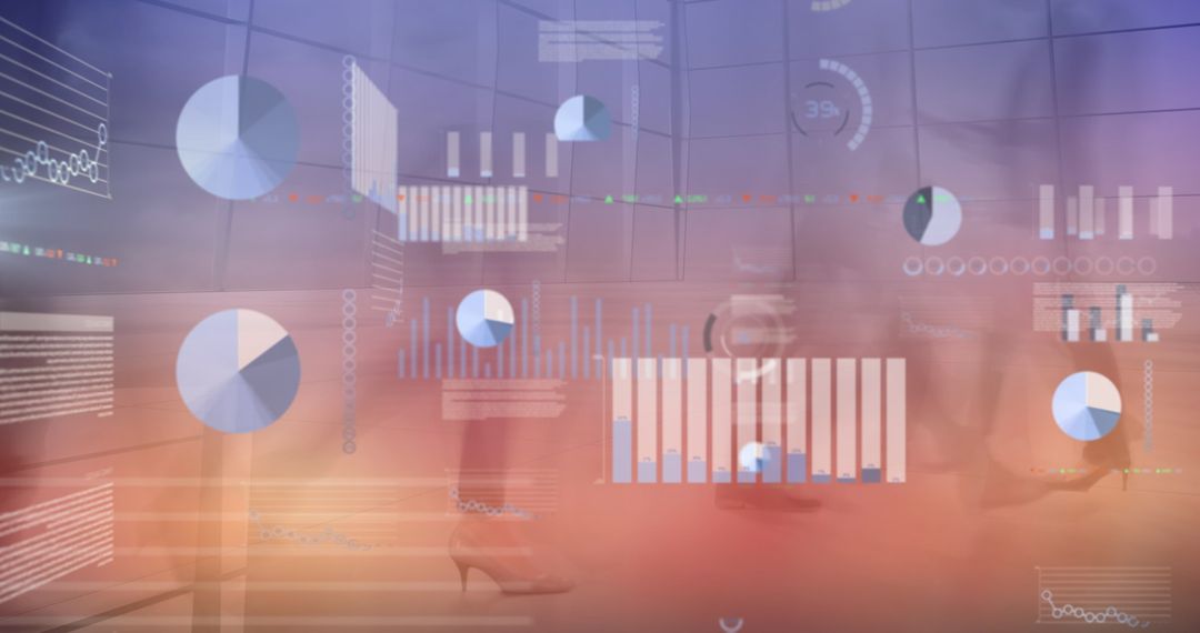 Blurring Financial Charts with Diverse Business People Walking in Digital Interface Concept